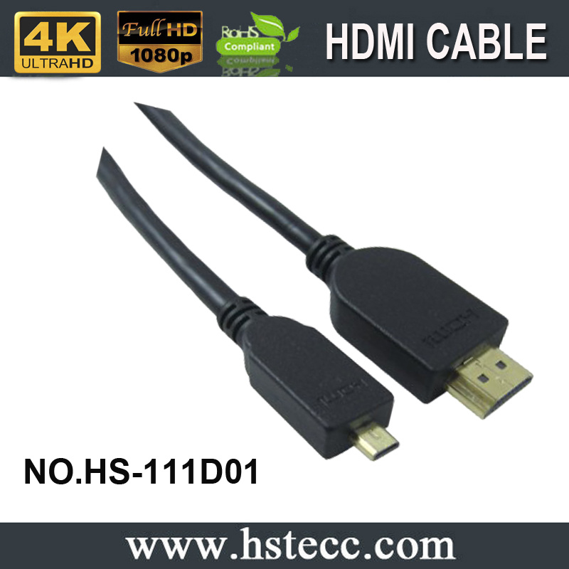 Gold Plated Connector Micro HDMI Cable with Ethernet 3D Supported