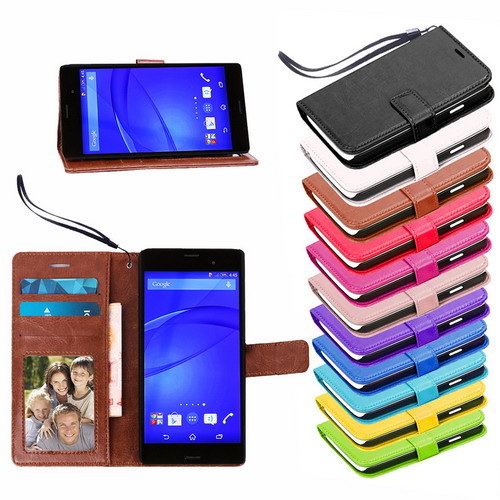Crazy Horse ID Card Slot Holder Stand Book Back Cell Phone Wallet Leather Case Cover for Sony Xperia Z5 Z5 Compact