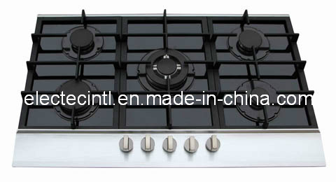 Gas Hob with 5 Burners and Tempered Glass Curse Panel, Cast Iron Pan Support and 220V Pulse Ignition (GH-G955C-3)