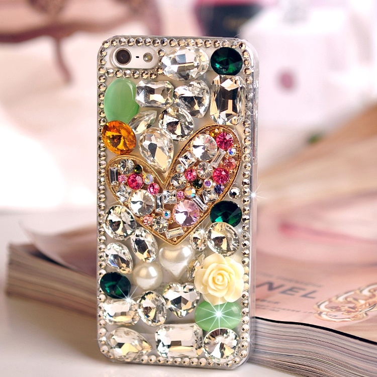 Heart Coloured Diamond Pearl Phone Case for All Cell Phones