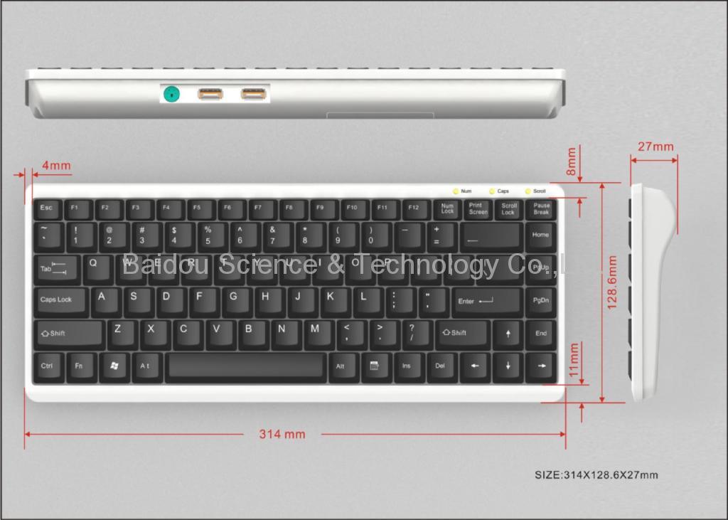 Laptop-Type Industrial Keyboard KB8800 Built-in USB Hub and PS/2 Port for Mouse