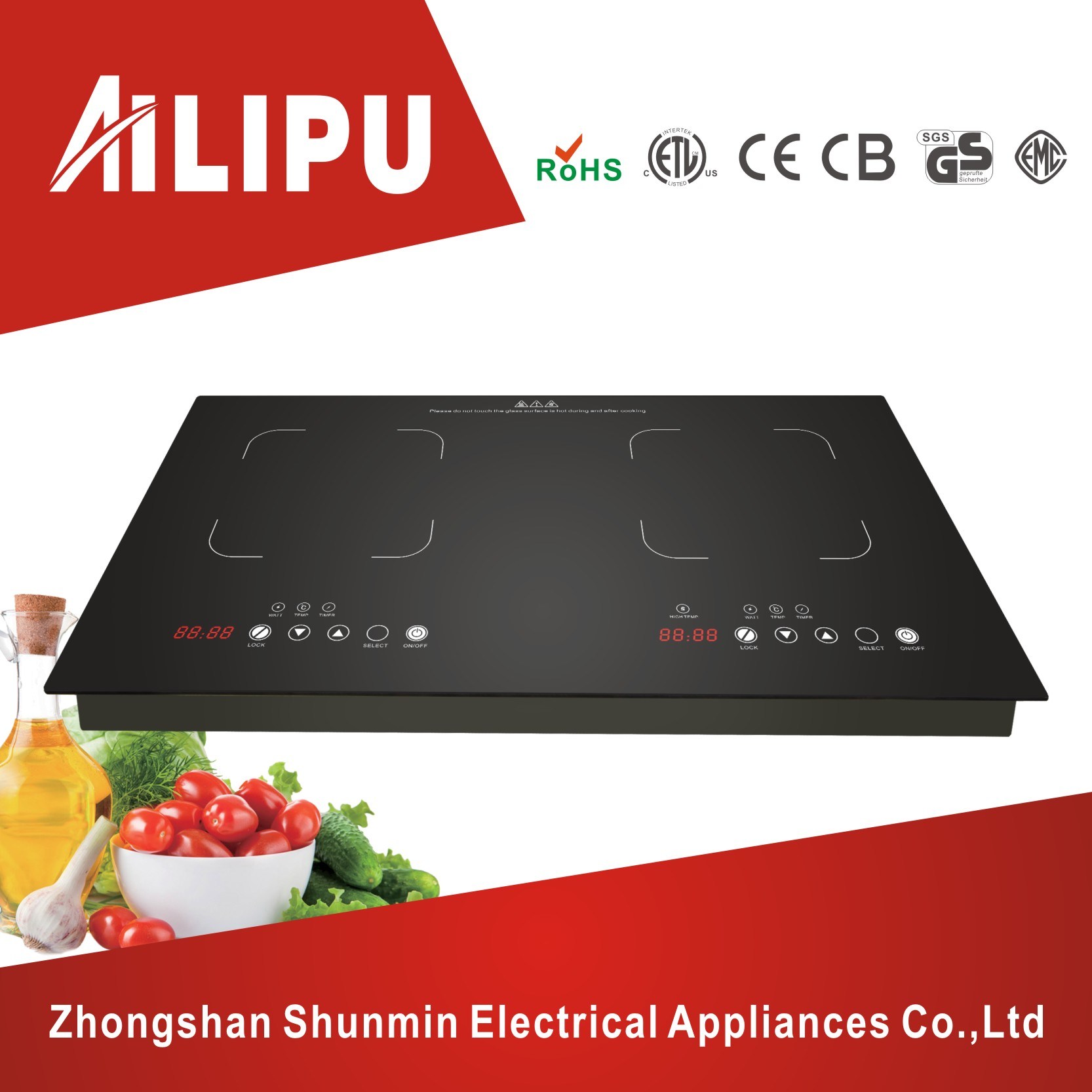 Metal Husing Built-in 2 Burners Induction Cooktop, 2 in 1 Induction Cooker
