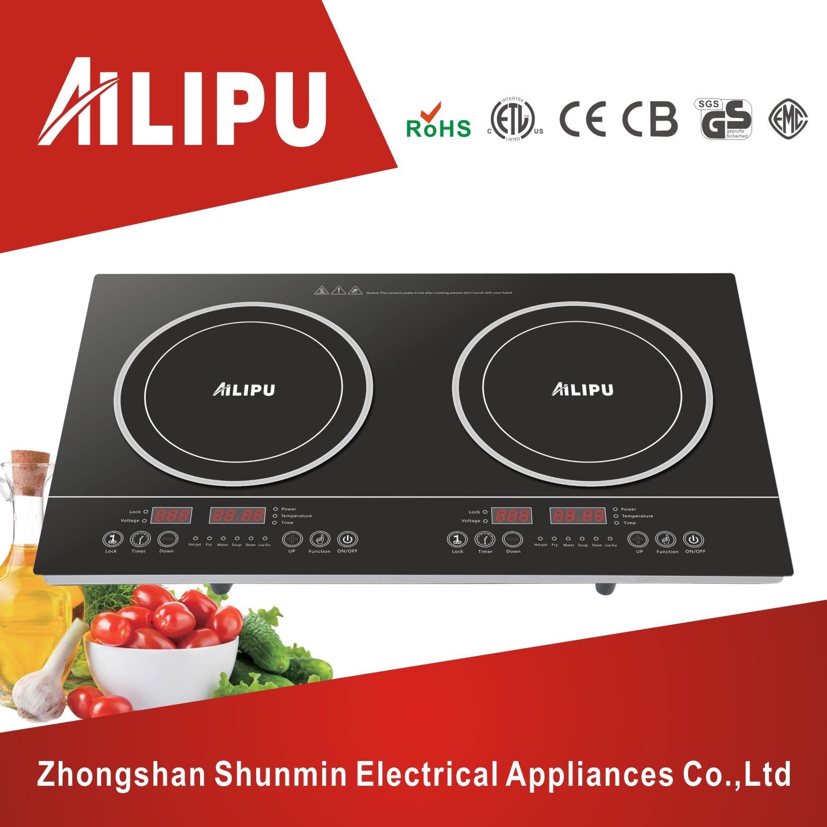 4000W Plastic Housing and Touch Screen Double Burner Induction Cooker/Induction Cooktop