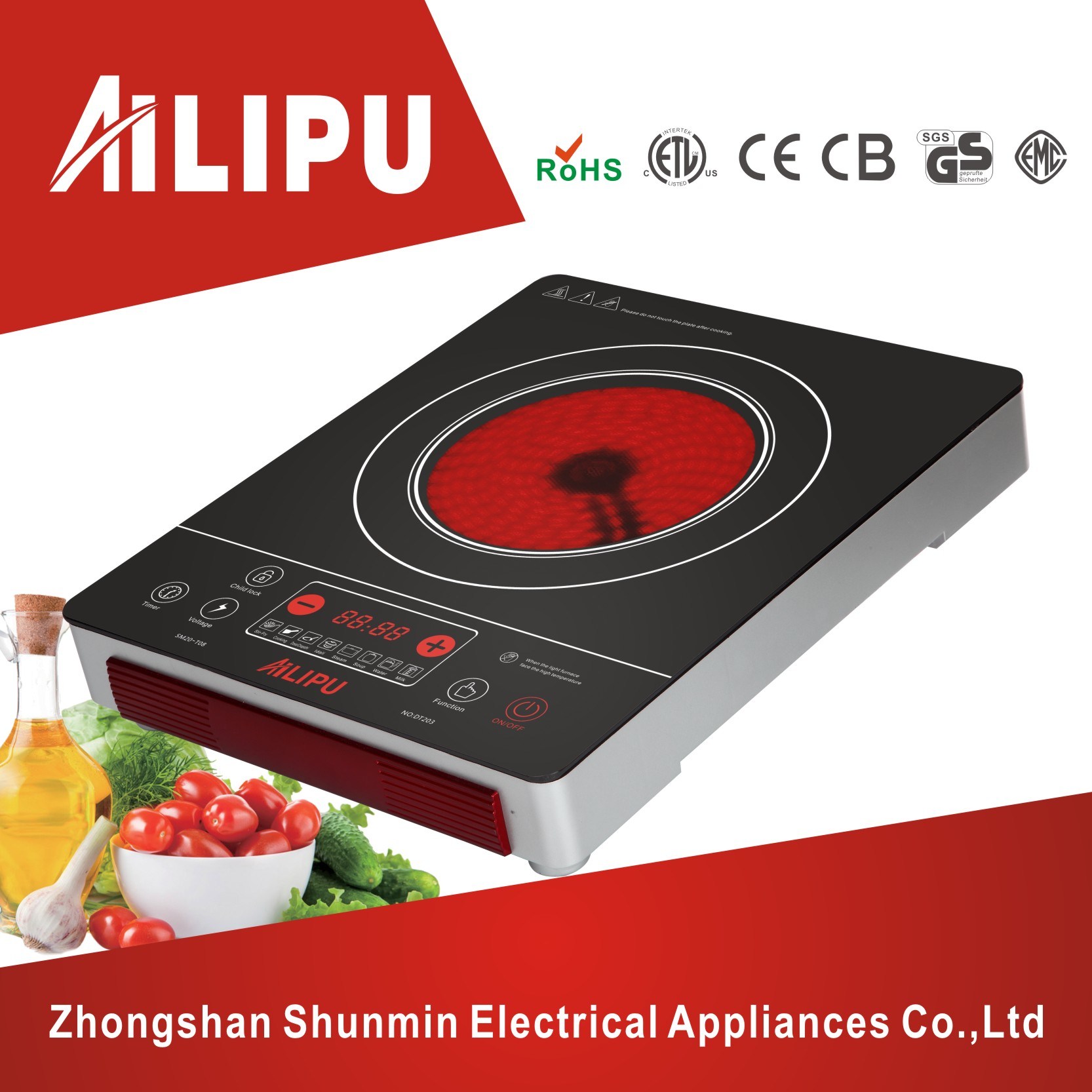 CE/CB Certificated Good Shape and Touch Screen Single Infrared Cooker/Infrared Stove/Ceramic Cooker