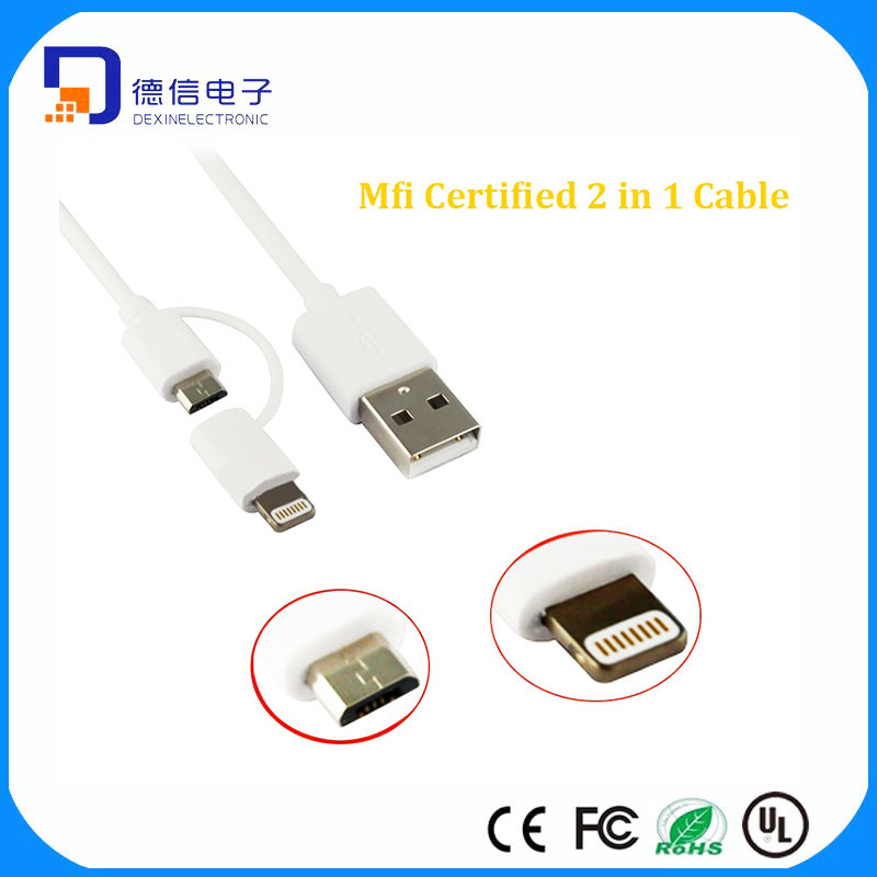 2016 Newest 3.5mm Mfi Certificate 2 in 1 USB Date Cable for iPhone
