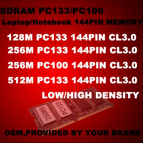 Sdram Laptop/Notebook Memory 144pin PC133 (SD 128M 256M 512M 3.3V PC133)