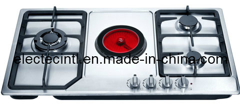 Gas Hob with 1 Electric Recamica Hotplate and 3 Gas Burners, Stainless Steel Mat Plate (GHC-S924C)