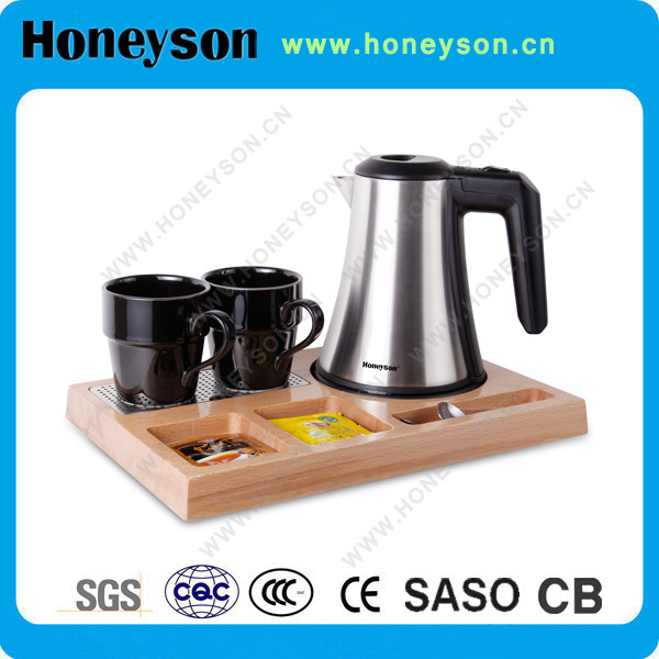 Wooden Tray Stainless Steel Electric Kettle Tray Set for Hotel