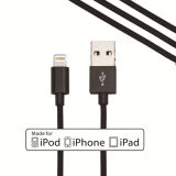 3.3ft Strong Durable 100% Mfi Certified Fabric Nylon Braided USB Charger Cable for iPhone 5 with Aluminum Case 8 Pin Cable