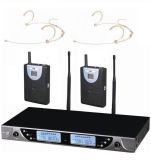 200 Channel Wireless Cordless Dual Headset Microphone System Beige Headset Mic