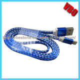 2015 New High Speed Flexible Mobile Flat Transparent USB Data Charging Cable for Cell Phone