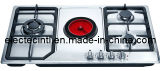 Gas Hob with 1electric Ceramic Hotplate and 3 Gas Burners, Stainless Steel Mat Panel, 22V Pusle Ignition(Ghe-S924c