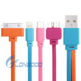 Colorful Mobile Phone Cable Micro 5 Pin USB + 30 Pin Charge Cable + Lightning 8 Pin Sync Cable