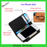 Luxury Leather Flip Pouch Wallet Case Cover for iPhone 4 4s (BK-M406)