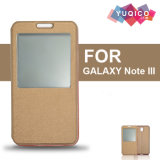 PU Flip Leather Mobile Phone Cover Case with Front View Window for Samsung