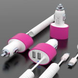 2 USB Car Mobile Phone Charger with Micro Cable