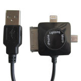 USB Cable, 3-in-1 USB Data Sync & Charger Cable (30pin + 8pin Lightning + Micro USB) for iPhone (SNY5771)