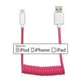 Mfi Certified Nylon 8 Pin Coiled USB Cable for iPhone 5 iPhone6, Spiral Lightning Cable From Mfi Factory