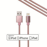 Newest Mfi Approved 1 Metre Rose Gold Nylon Cable for iPhone Sync Charging Data Cable Made in China
