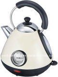 Cream Color Stainless Steel Cordless Pyramid Electric Kettle with Thermometer
