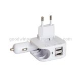 USB 3 in 1 Wall/Car Charger for Mobile Phone with CE, RoHS, FCC