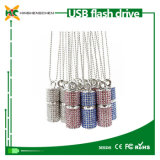 Cylindrical Crystal USB Flash Drive with USB Necklace