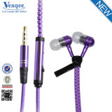 High Quality Stereo Metal Zipper Earphone, Available MP3, Microphone