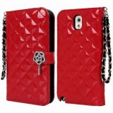 Fashion Red Diamond Quilted Women Wallet Case with Bling for Samsung Galaxy Note 3 III [Retail Package] - Red