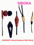 3.5mm Flat Cable Newwest Wood Earphone with Mic Stereo Earphone