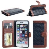 PU Leather Black Knit Design Wallet Case Mobile Accessory for iPhone 6 Plus (E-IP6s-10)