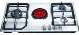 Gas Hob with 1 Electric Recamica Hotplate and 3 Gas Burners, Stainless Steel Mat Plate and 220V Pulse Ignition (GHC-S924C)