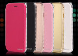 Dual-Use Metal Leather Case with Detachable Diamond Bumper for iPhone6