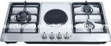 Gas Hob with 1 Electric Hopplate and 3 Gas Burners, Stainless Steel Mat Panel and 220V Pulse Igntion (GHE-S904C)