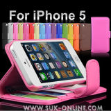 Stand Card Holder Wallet PU Case for iPhone 5