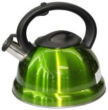 Green Whistling Water Kettle with Double Bottom and Plastic Handle