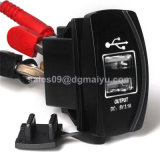 Waterproof DC Switch Style 12V Dual USB Jack Car Charger for Mobile Phone