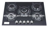 Gas Hob with 5 Burners and Tempere Black Glass Panel, Cart Iron Pan Support (GH-G715C)