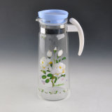 Flower Decal Full Printing Glass Pot with Handle