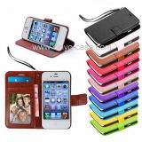 Crazy Horse ID Credit Card Slots Holder Stand Book Mobile Phone Accessories Wallet Flip Leather Case Cover for Apple iPhone 4 4s