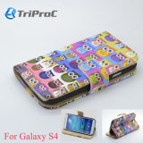 OEM Customized UV Printing PU Leather Wallet Folio Style Smart Cell Mobile Phone Cover for Samsung Galaxy S4 (Owl)