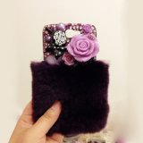 New Luxury Bling Crystal Diamond Rhinestone Fox Rabbit Fur Case Cover for Phone