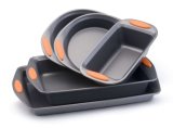 Amazon Vendor 5-Piece Bakeware Set Orange with Silicone Handle