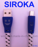 Fabric Braided USB Charger Cable with LED Lovely Smile Face