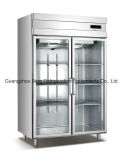Double Glass Door Upright Stainless Steel Refrigerator with Ce