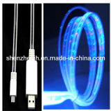 Mobile Phone Cable: Flat USB Optic Cable Glowing in Multicolor a Male to Micro 5pin with Charging and Syncing Data Cable for Samsung Smart Phone (JHG02)