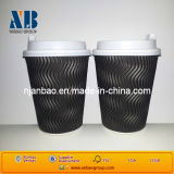 Black S Ripple Paper Coffee Cups with Lid