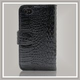 Black Crocodile Leather Wallet Case Cover for iPhone 4G (250844265188)