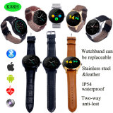 Round Shape Waterproof Smart Watch with Leather Watch Band (K88H)