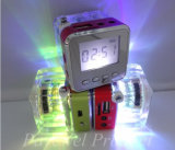 Cube Transparent MP3 Player Speaker with Colorful Light, FM Function