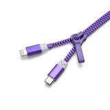 Hot Sell Mobile Phone 1 to 2 Zipper Open Charging USB Cable